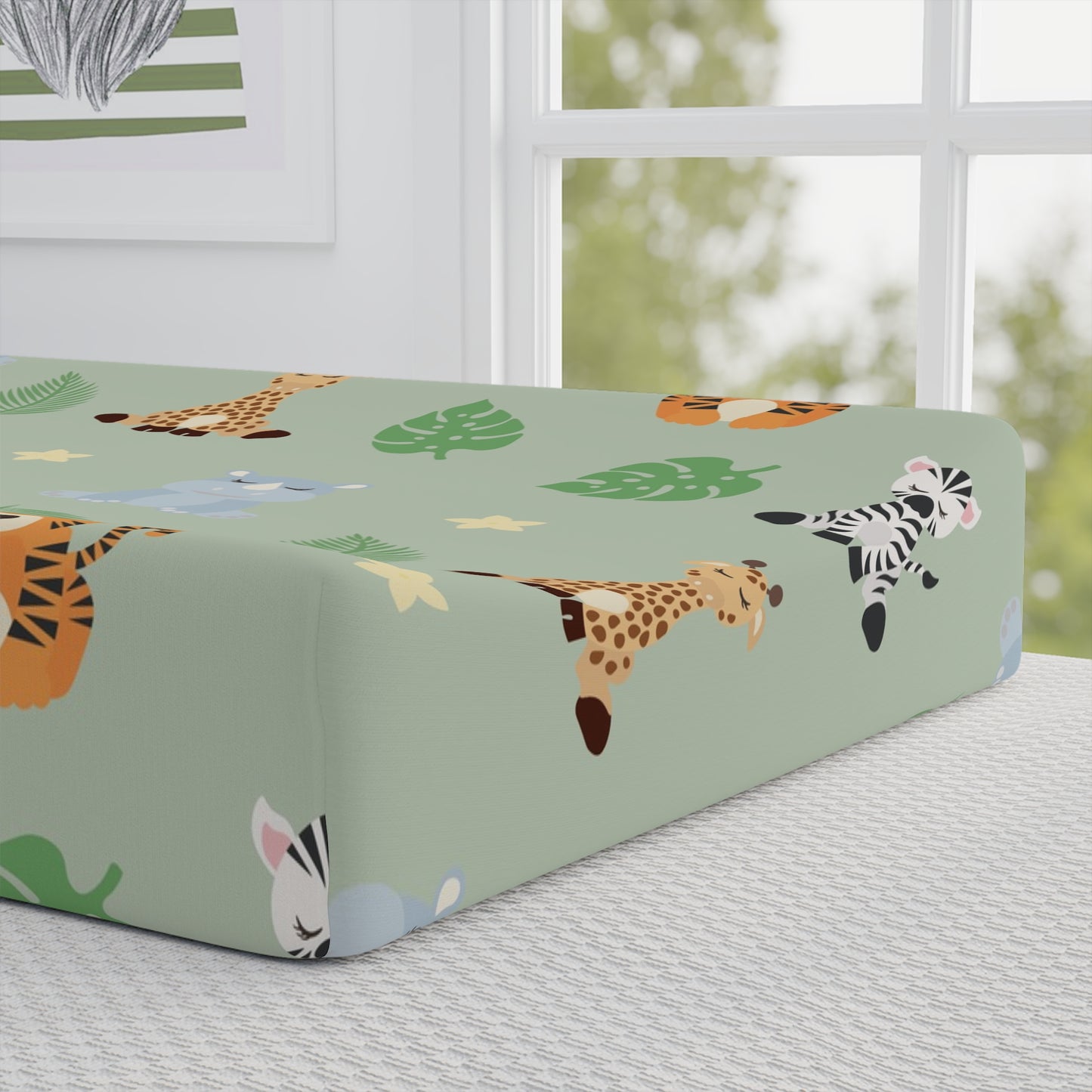 Baby Changing Pad Cover — Personalized Jungle Safari Animals (Green)