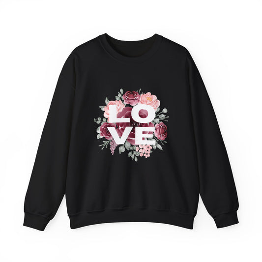 Floral Love Crewneck Sweatshirt | Cozy Unisex Sweatshirt for Valentine's Day, Romantic Gift, Casual Wear, Stylish Layering