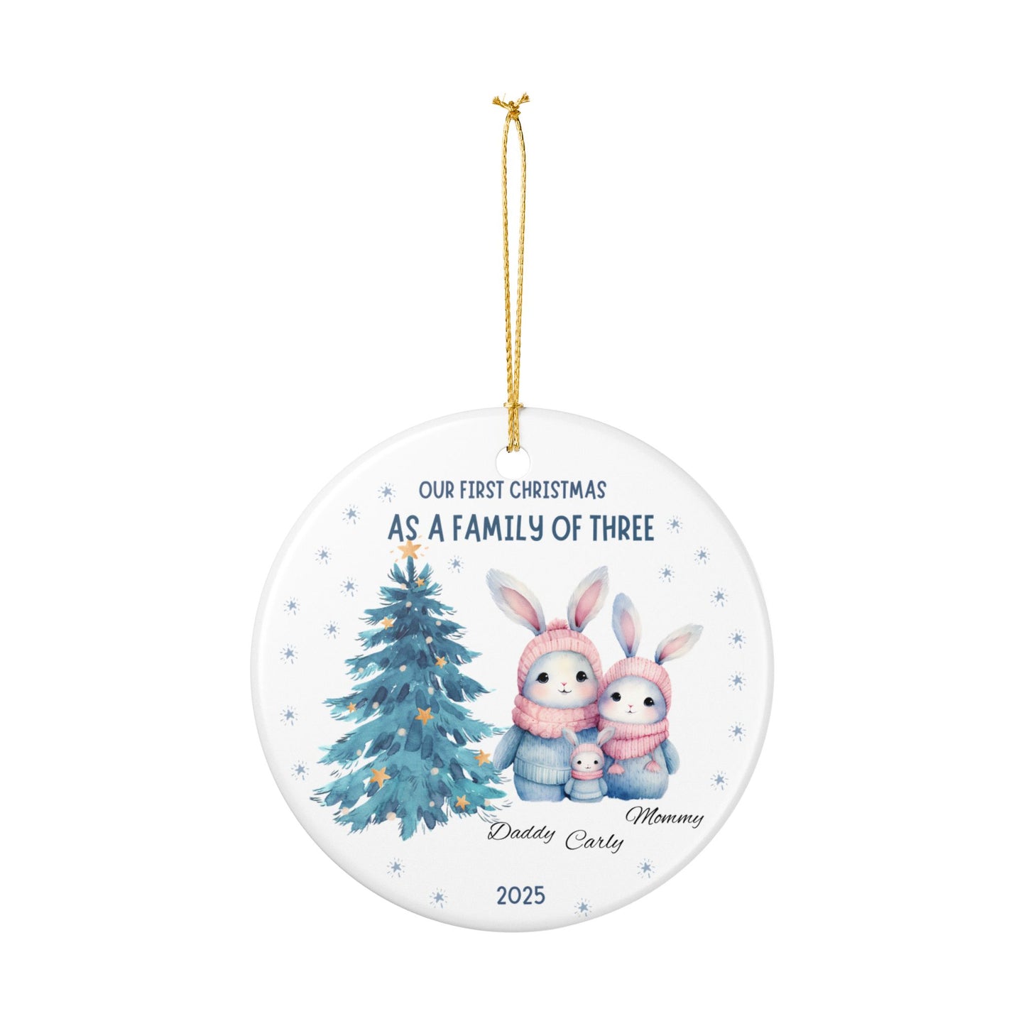 Family Christmas Ornament, Personalized Holiday Keepsake, First Christmas as a Family of Three Decoration, 2025 Family Tradition, [...]