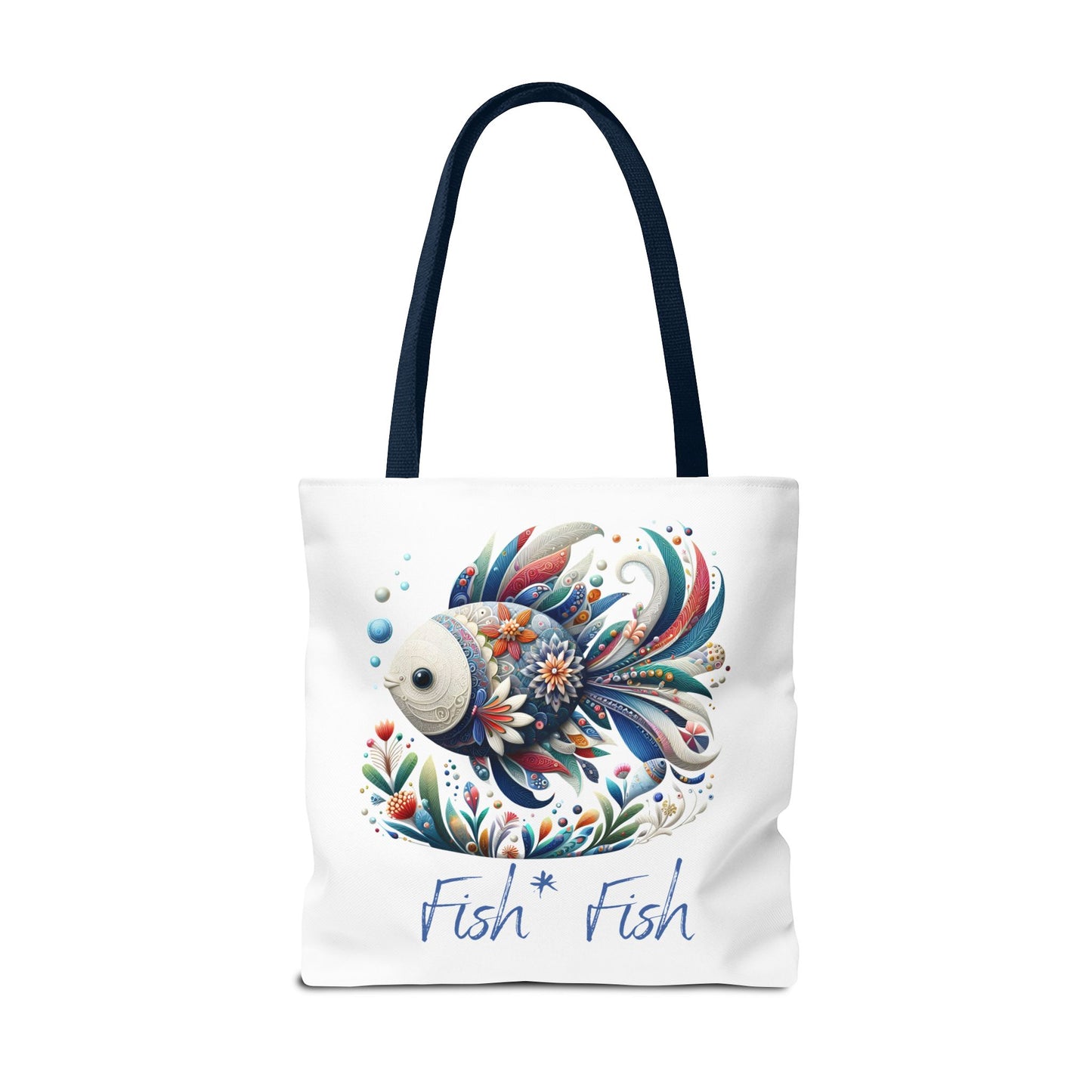 Floral Fish Tote Bag — Colorful Whimsical "Fish Fish" Canvas Tote