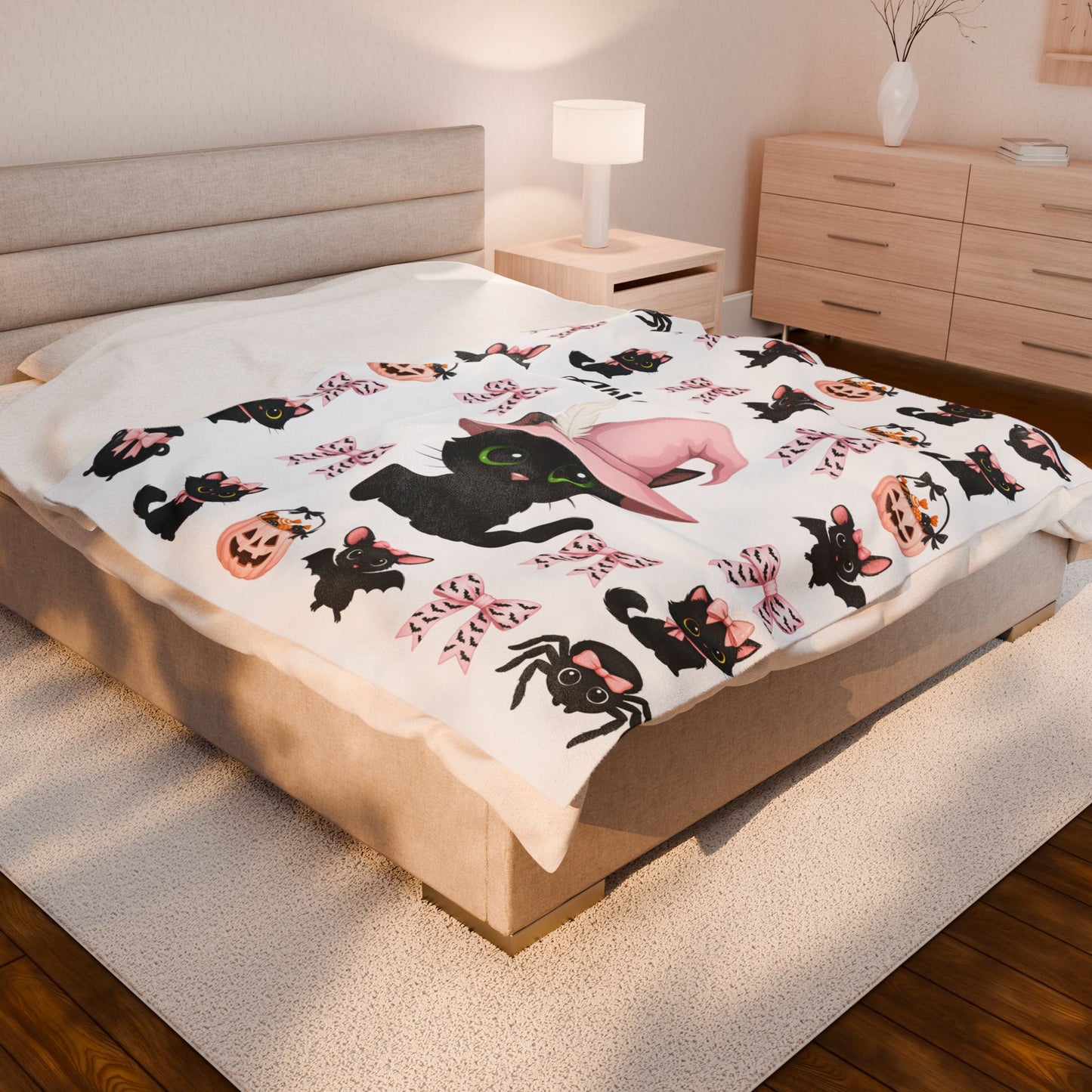 Personalized Halloween Plush Blanket, Custom Cat Blanket, Cozy Throw for Kids, Spooky Decor, Cute Gifts