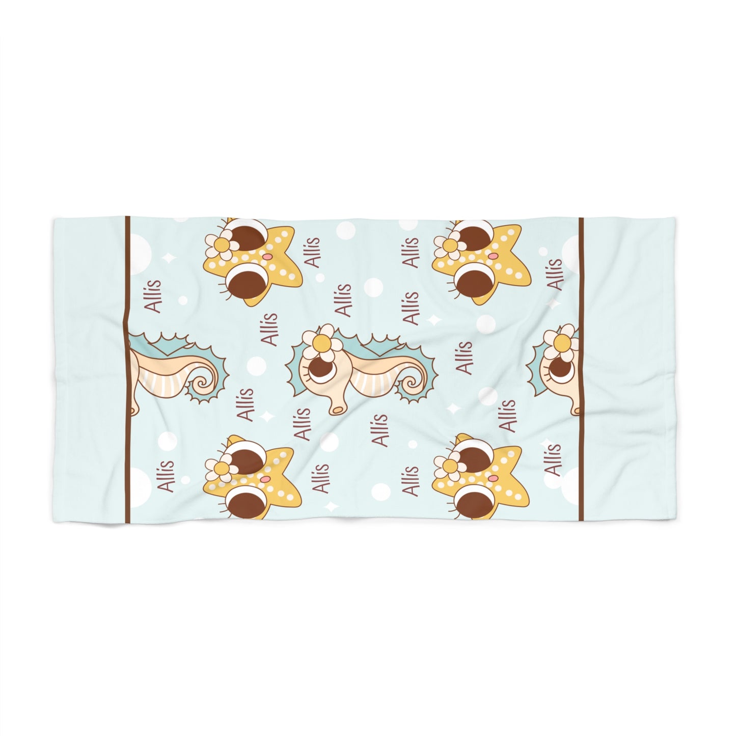 Personalized Cute Seahorse Beach Towel — Custom Name ‘Allis’