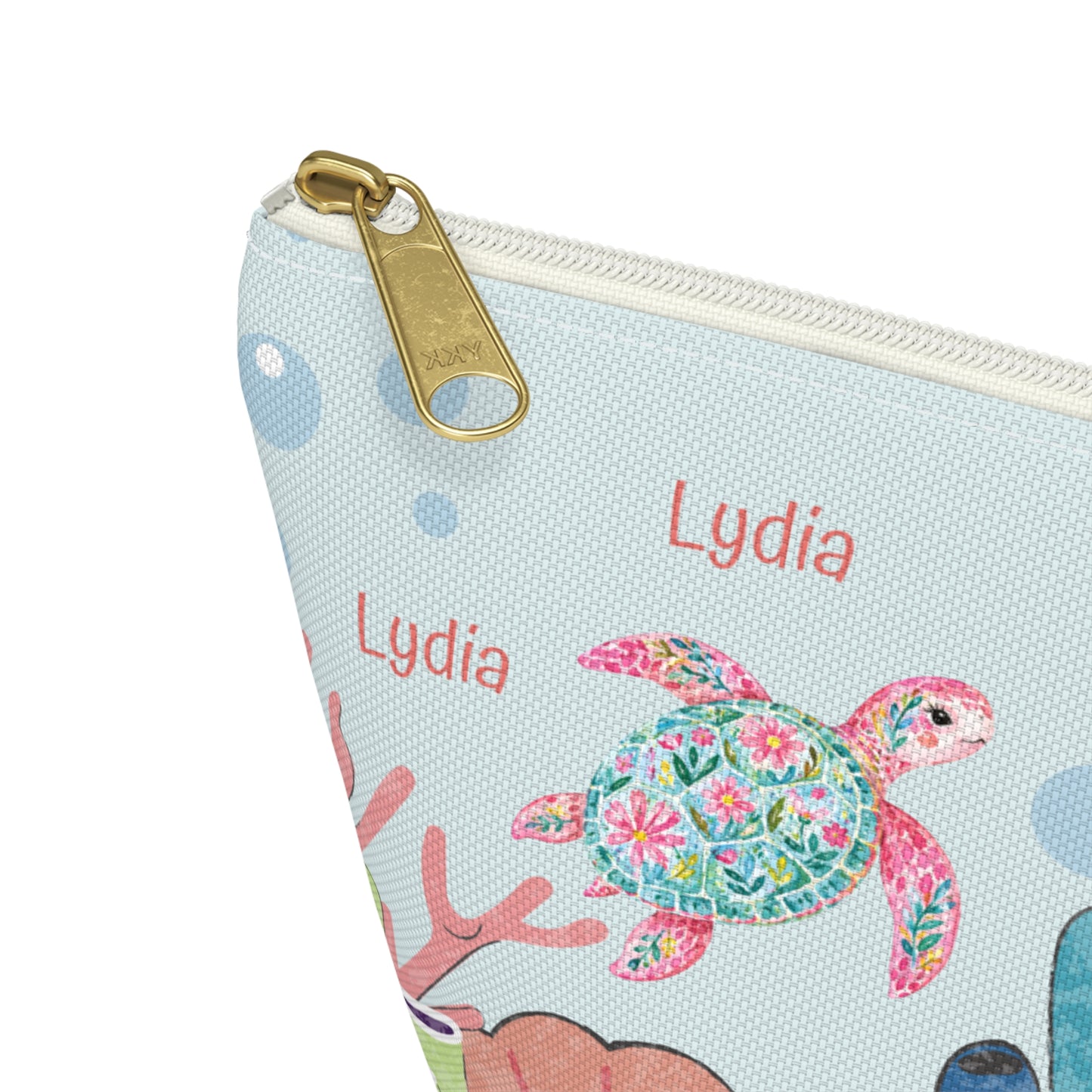 Personalized Sea Turtle Makeup Bag — Floral Turtle Cosmetic Pouch