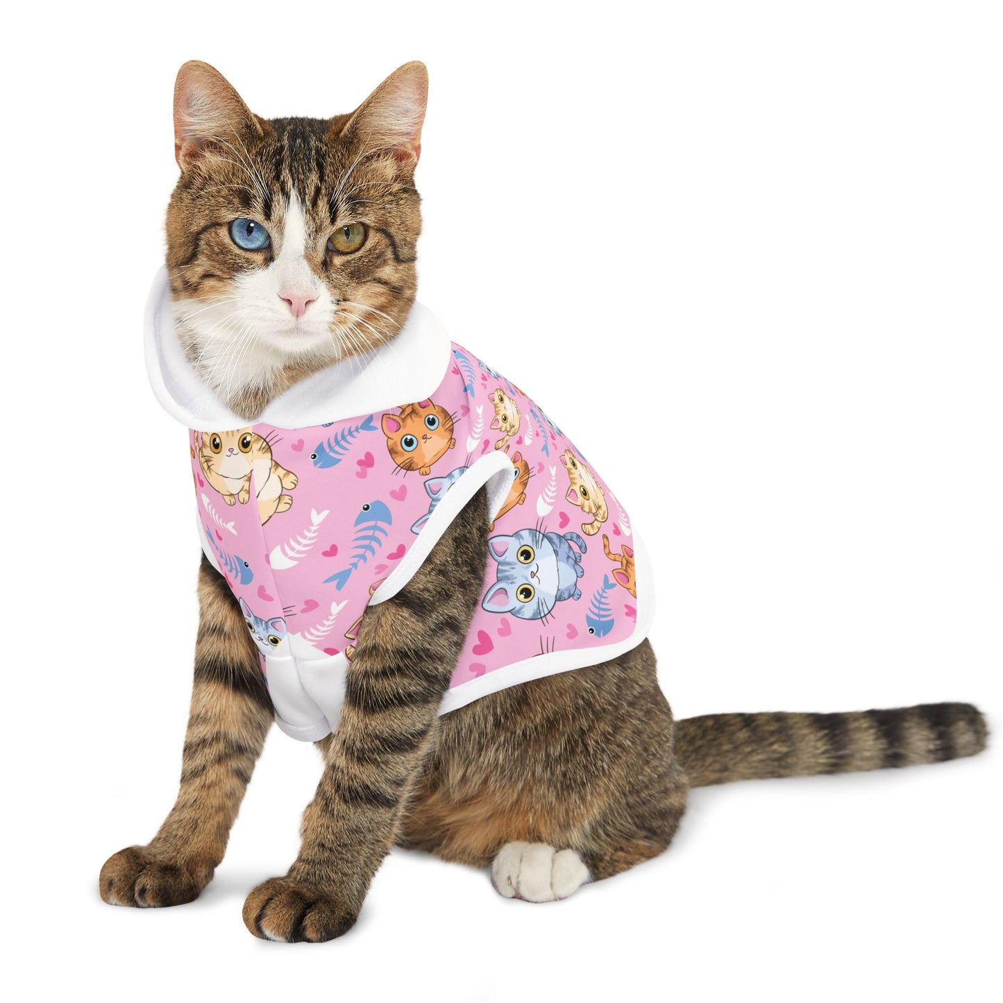 Cute Kitty Print Pet Hoodie - Pink Cat Pattern Dog & Cat Hoodie