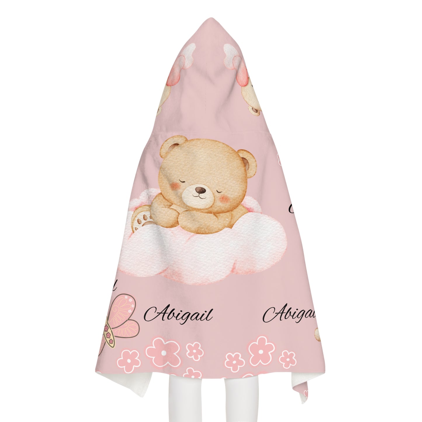 Personalized Baby Bear Hooded Towel – Pink Name Cuddle Design