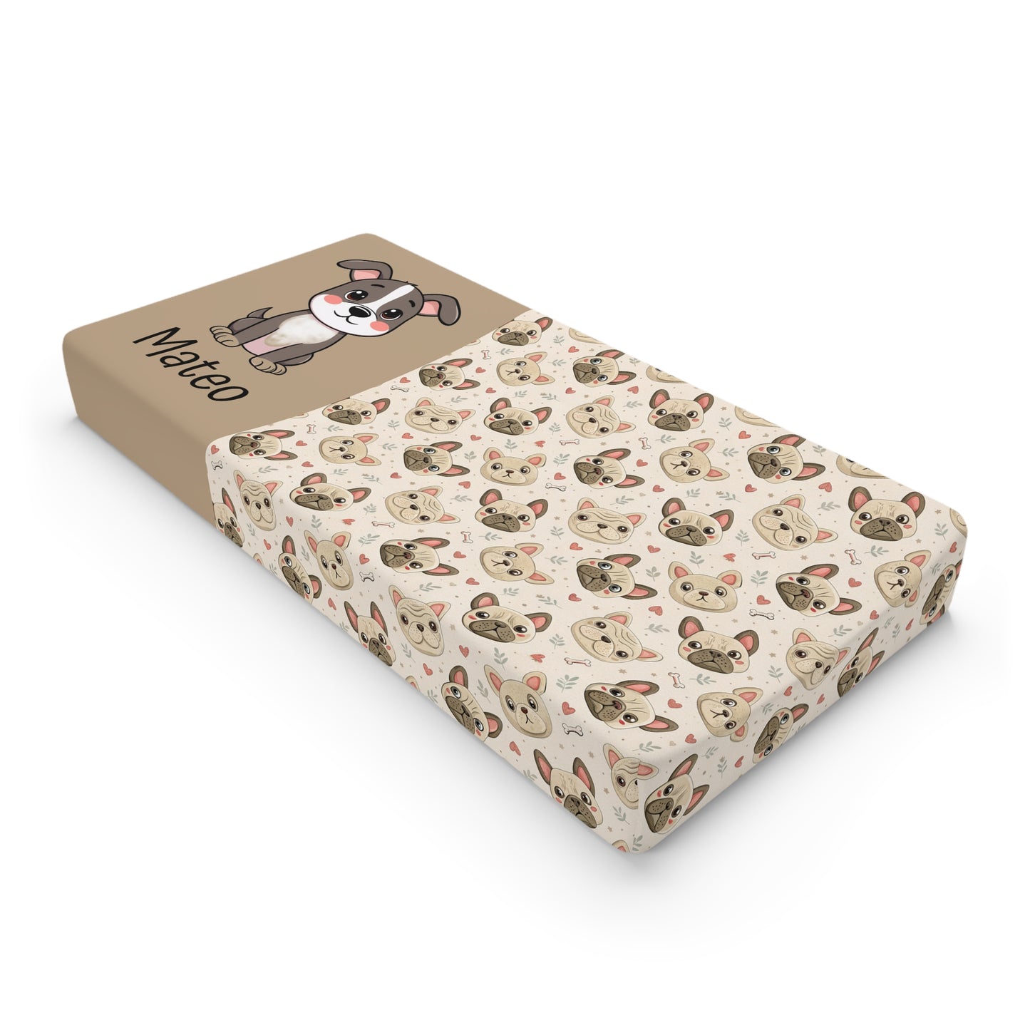 Personalized Puppy Baby Changing Pad Cover — Neutral Beige Dog Pattern