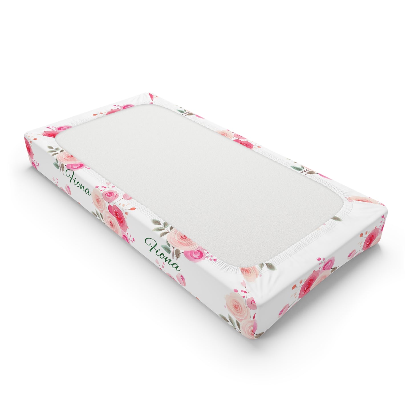 Personalized Floral Baby Changing Pad Cover – Pink Rose Name Print