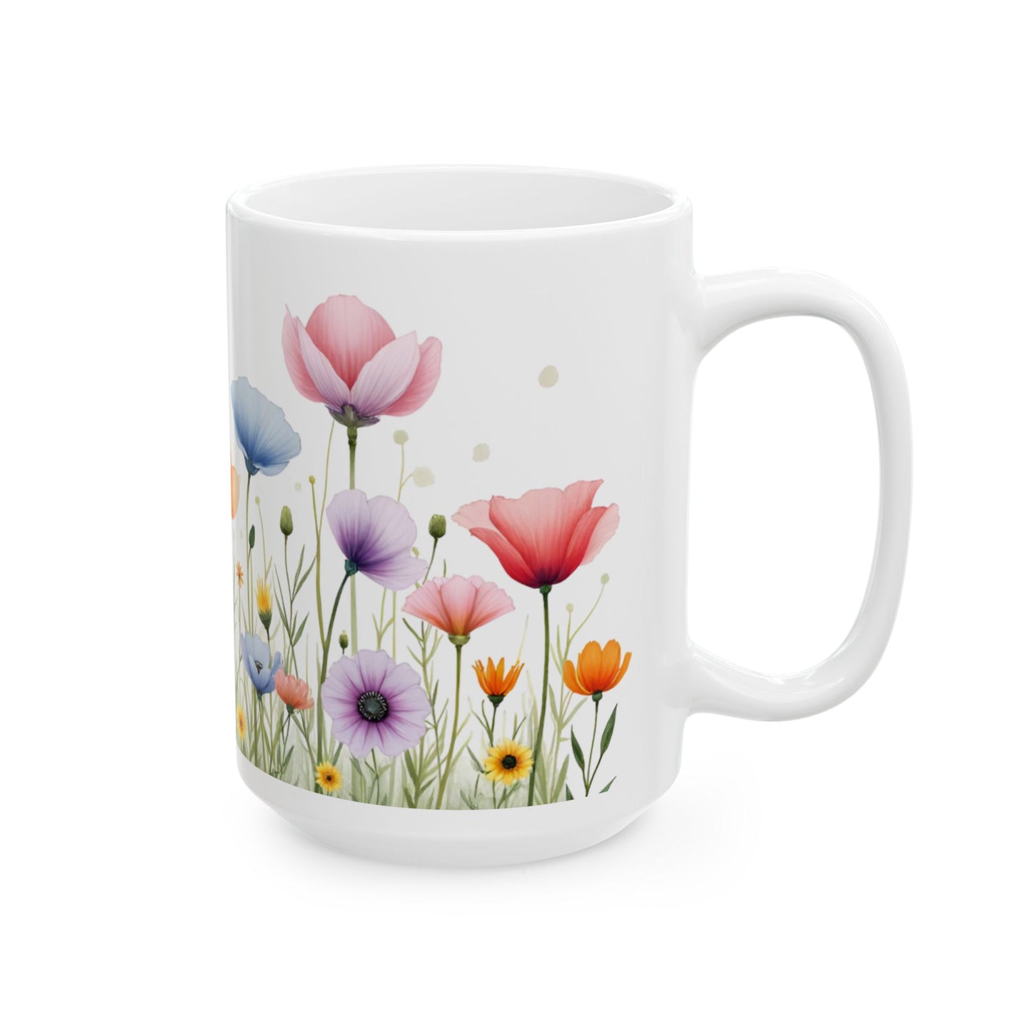 Floral Meadow Ceramic Mug — Watercolor Wildflower Coffee Cup (11oz & 15oz)