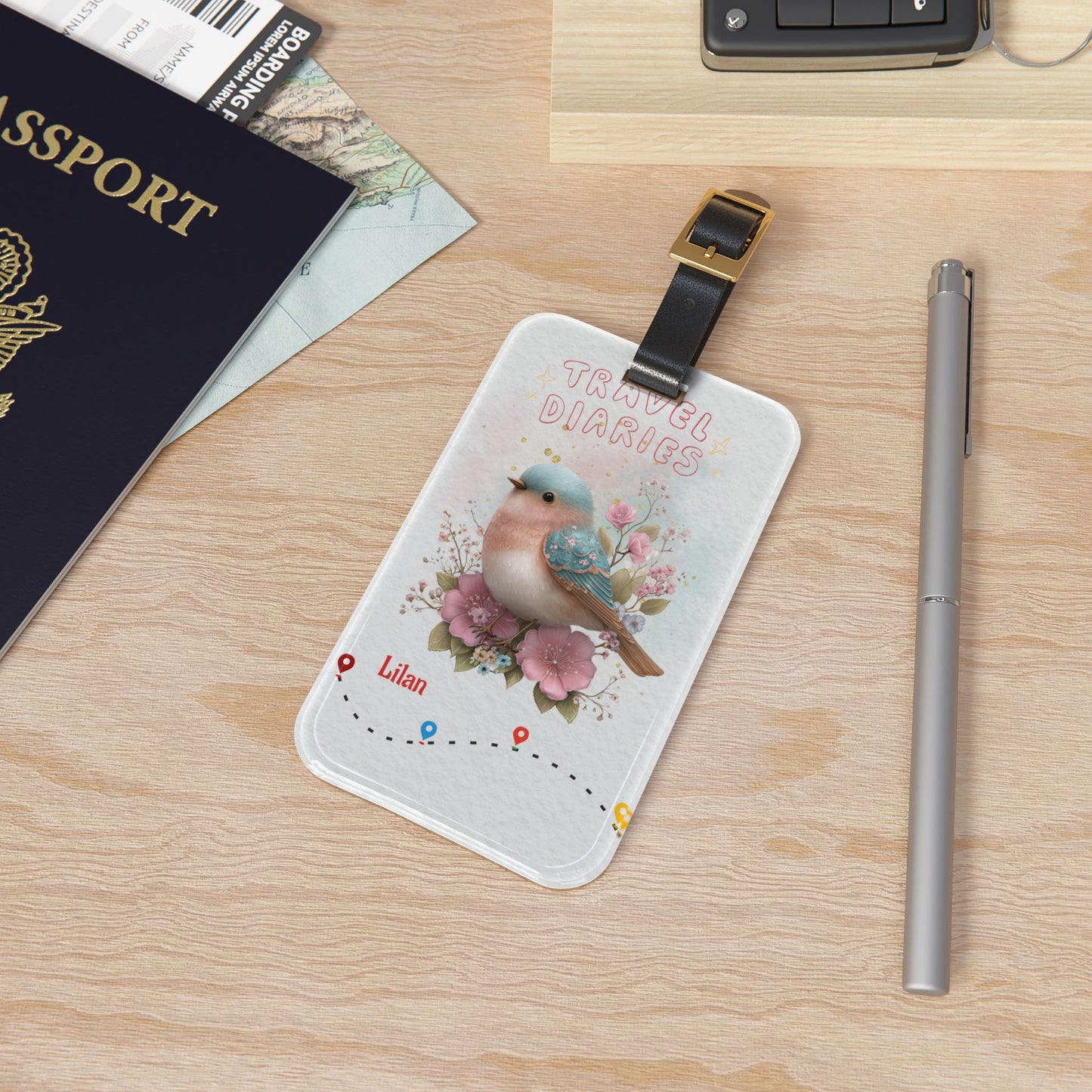 Luggage Tag — 'Travel Diaries' Floral Bird Personalized Bag Tag
