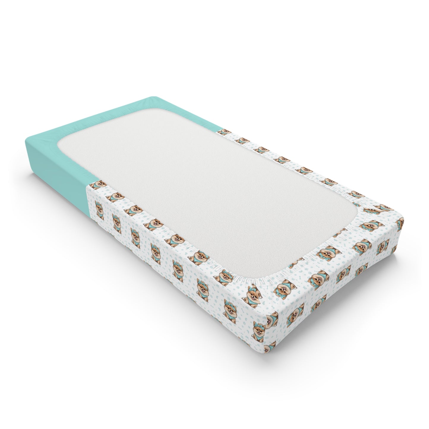 Baby Changing Pad Cover — Cute Cartoon Puppy Pattern with Personalized Name (Aqua)