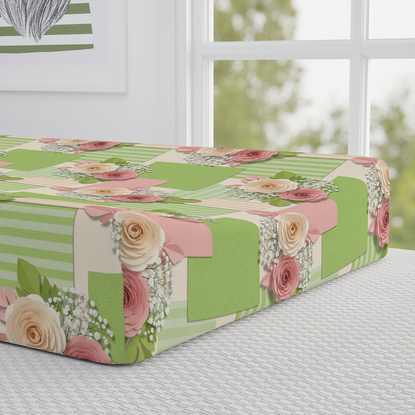 Floral Patchwork Baby Changing Pad Cover — Personalized Name Option