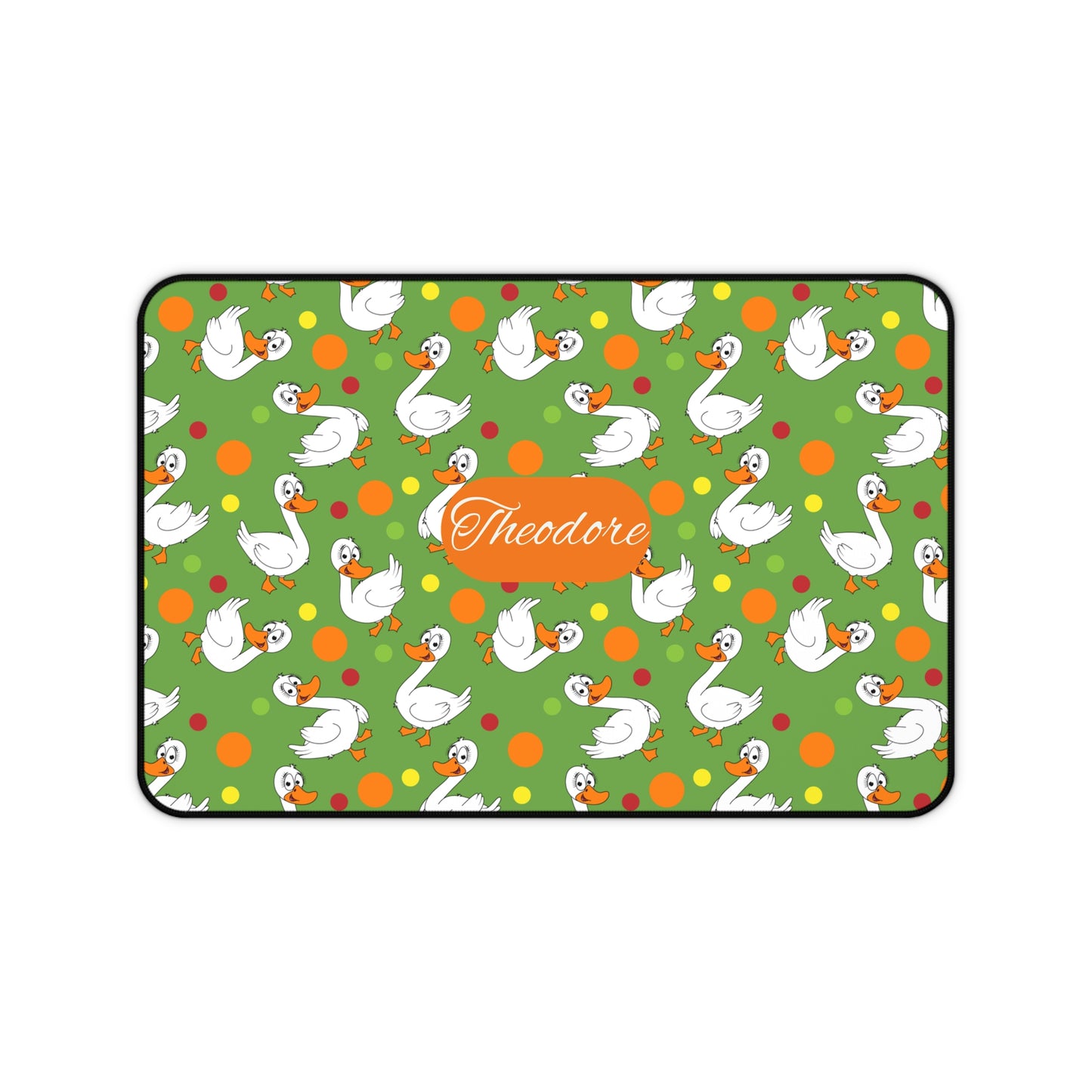 Swans & Dots Personalized Desk Mat — Custom Name Green Mouse Pad