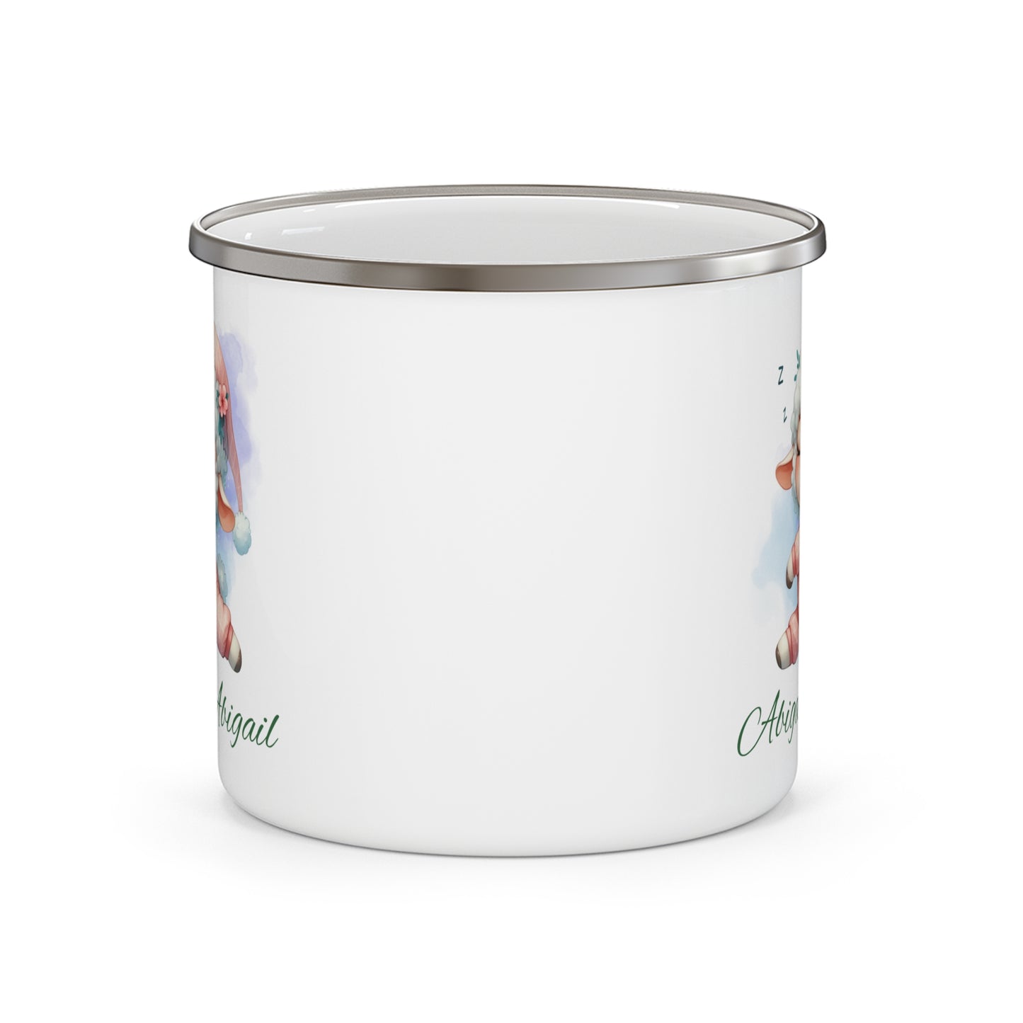 Personalized Enamel Camping Mug with Sleepy Sheep Design