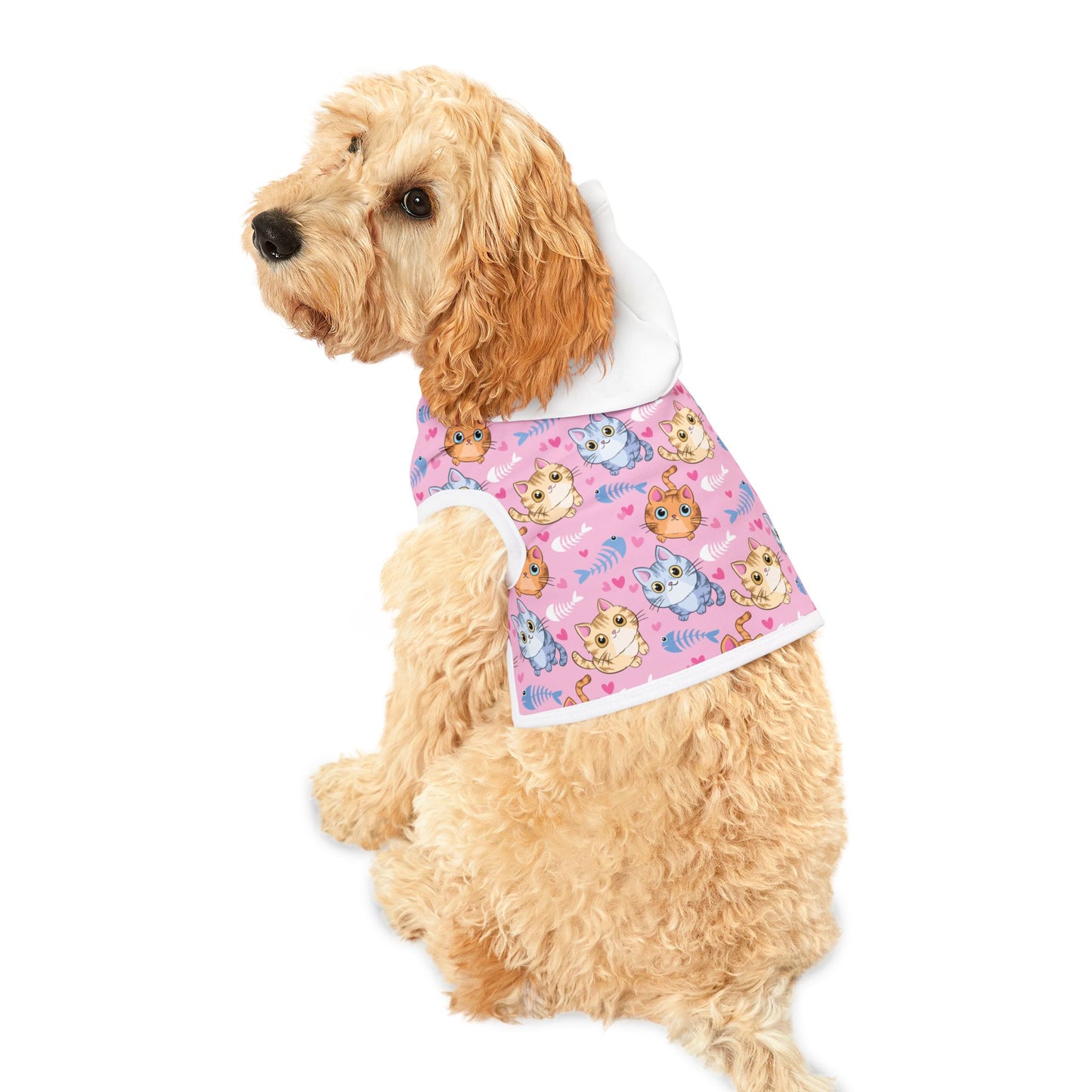 Cute Kitty Print Pet Hoodie - Pink Cat Pattern Dog & Cat Hoodie