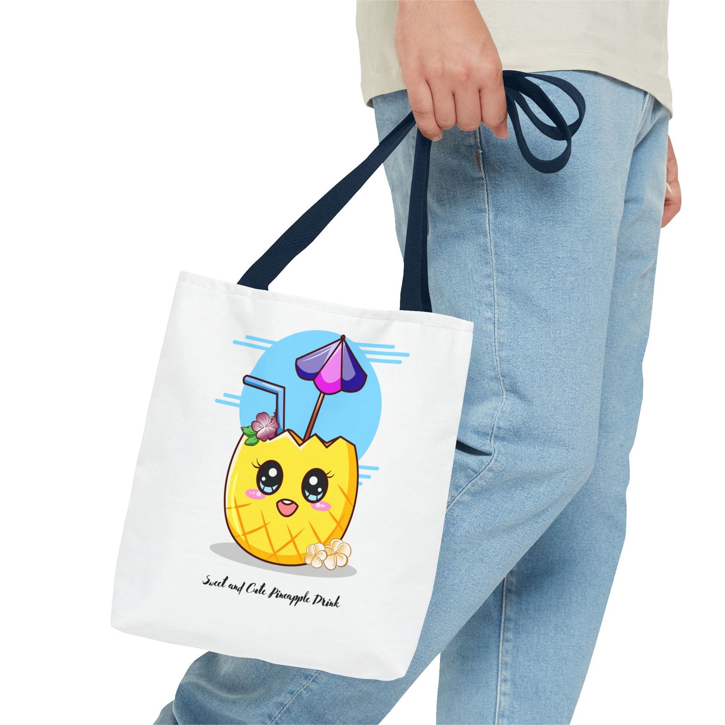 Pineapple Picnic Tote Bag — Cute Kawaii Tropical Drink Design
