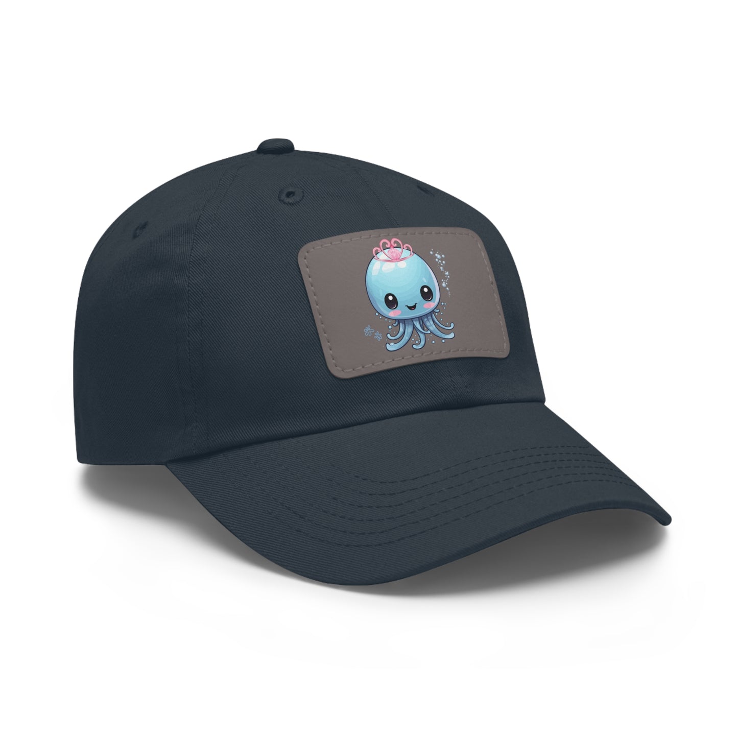 Blue jellyfish with a pink tiara Dad Hat with Leather Patch (Rectangle)