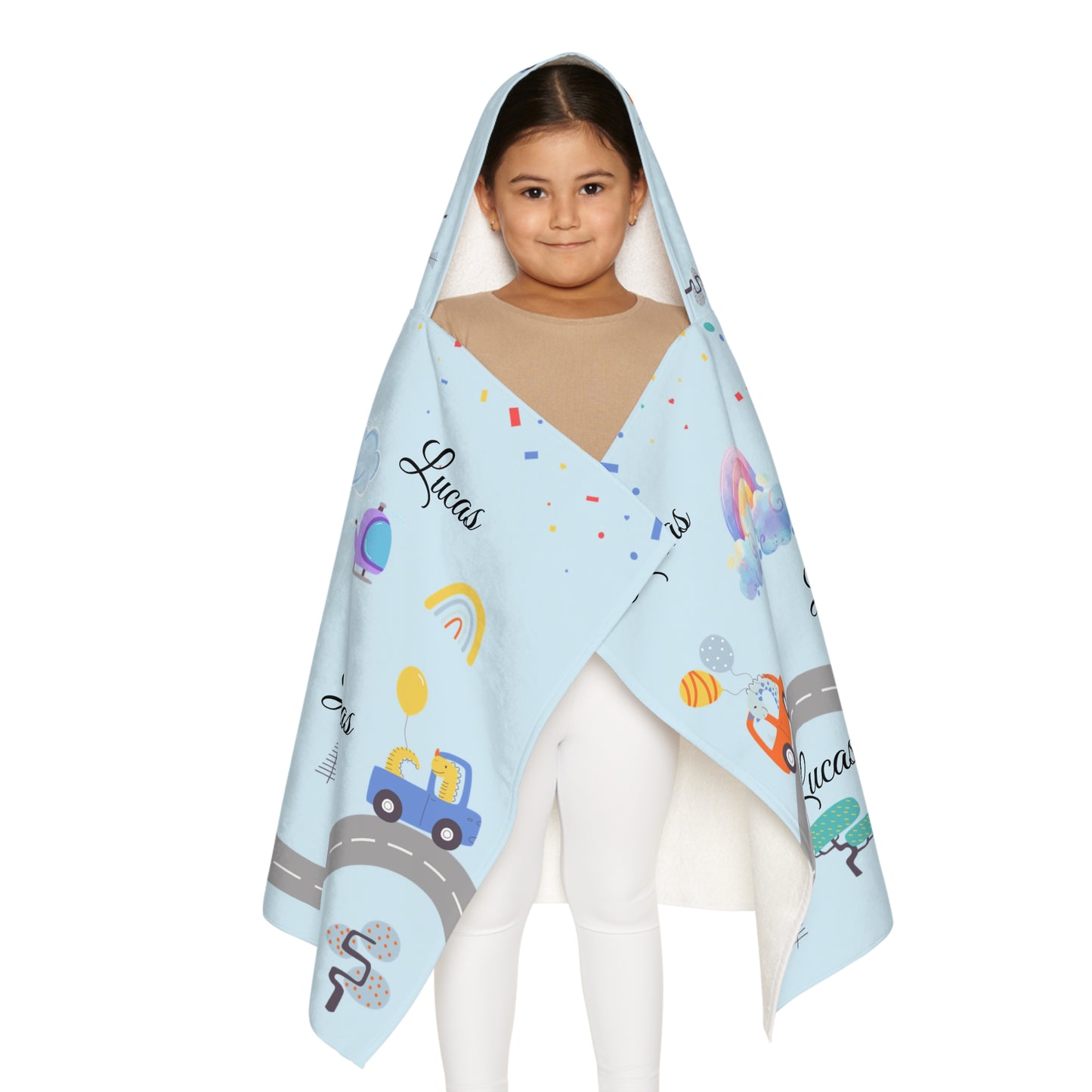 Personalized Kids Hooded Towel - Road Trip Cars Design (Custom Name)