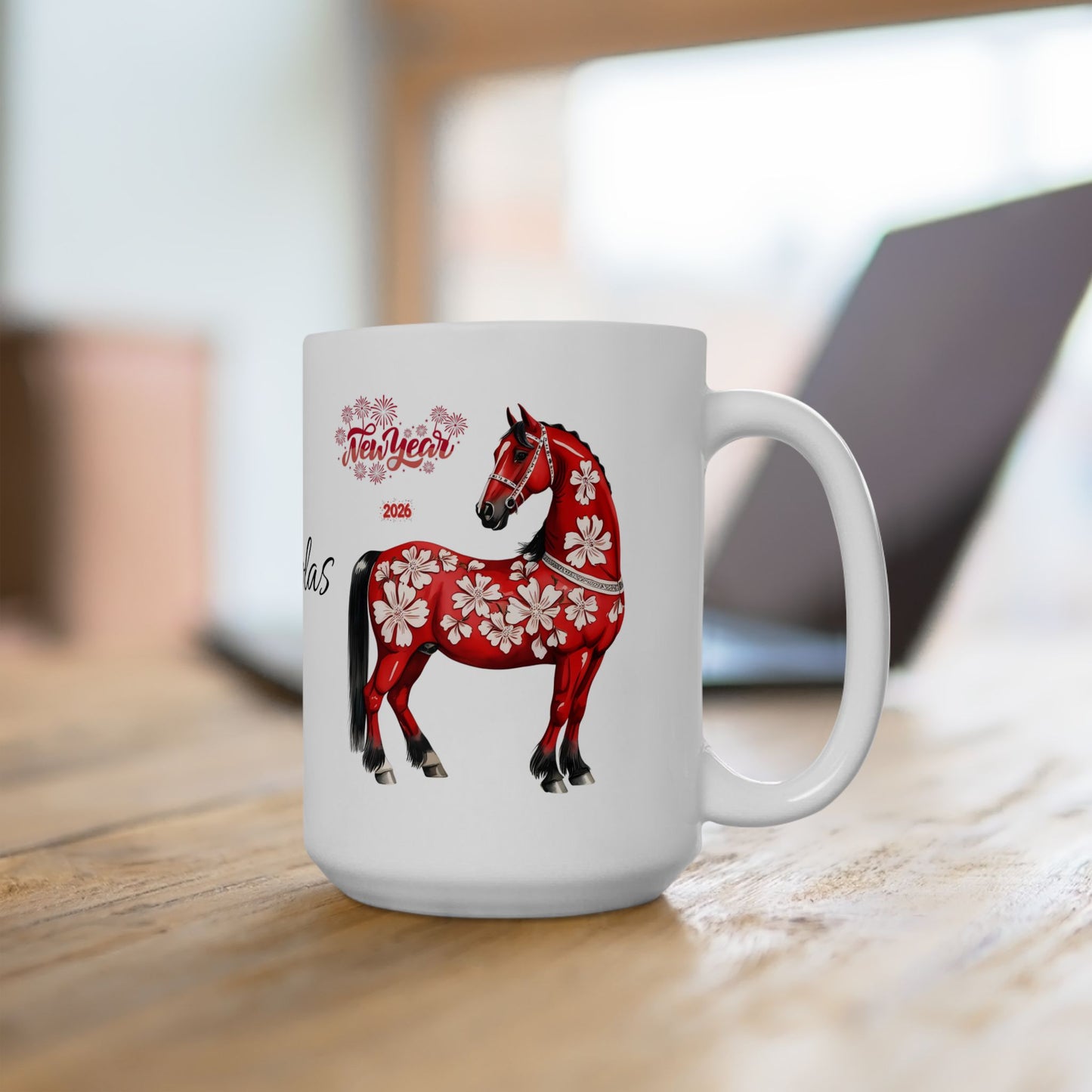 Personalized Red Floral Cow Mug — Custom Name Ceramic Coffee Cup (11oz/15oz)