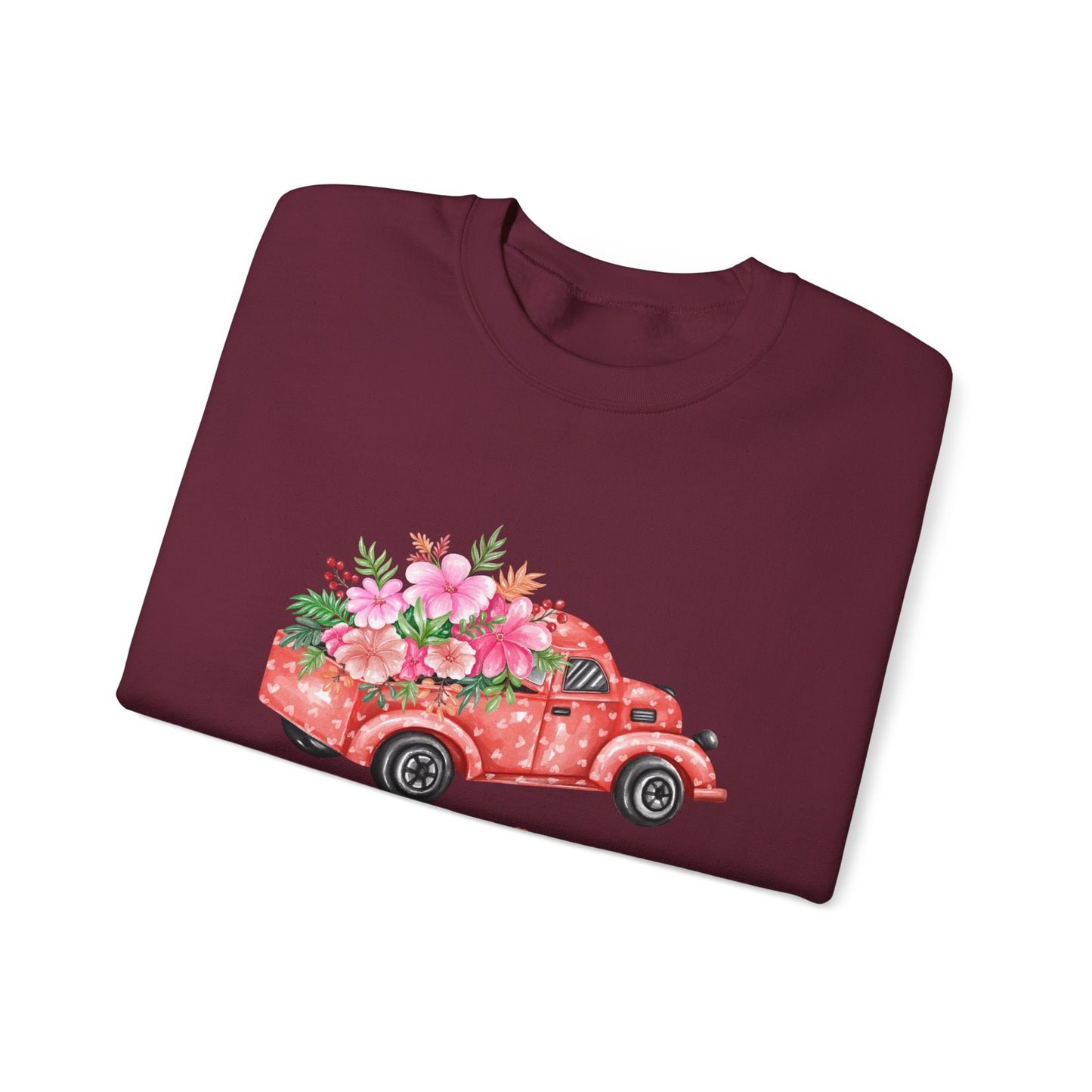 Flower Truck Crewneck Sweatshirt, Cozy Unisex Sweater for Valentine's Day, Comfortable Gift for Him/Her, Casual Love Apparel, Floral [...]