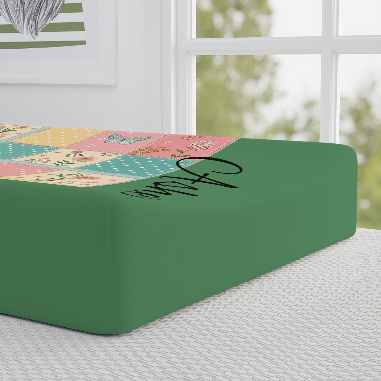 Personalized Patchwork Butterfly Baby Changing Pad Cover