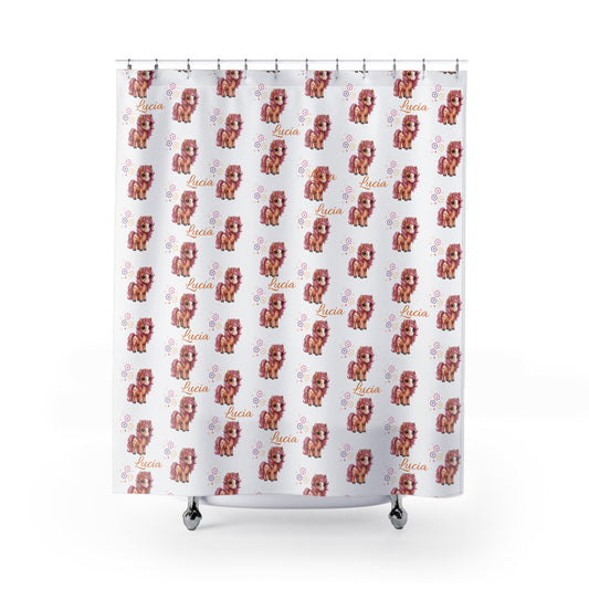 Shower Curtain — Personalized Pink Pony Pattern (Custom Name 'Lucia')