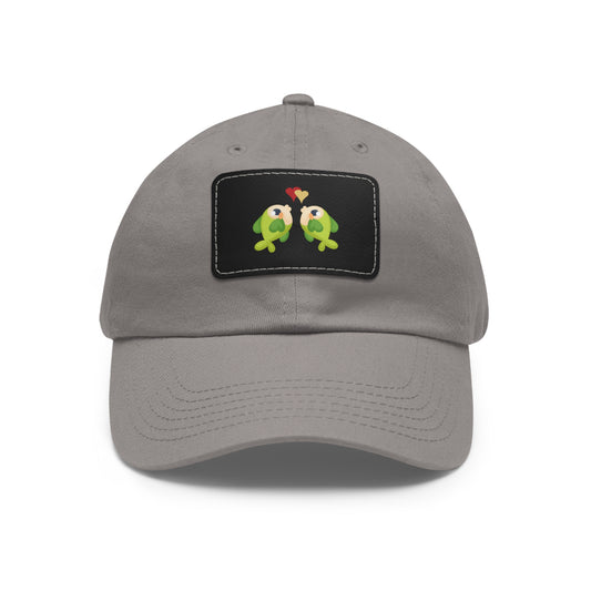 Two hearts float between the fish one red and one yellow Dad Hat with Leather Patch (Rectangle)