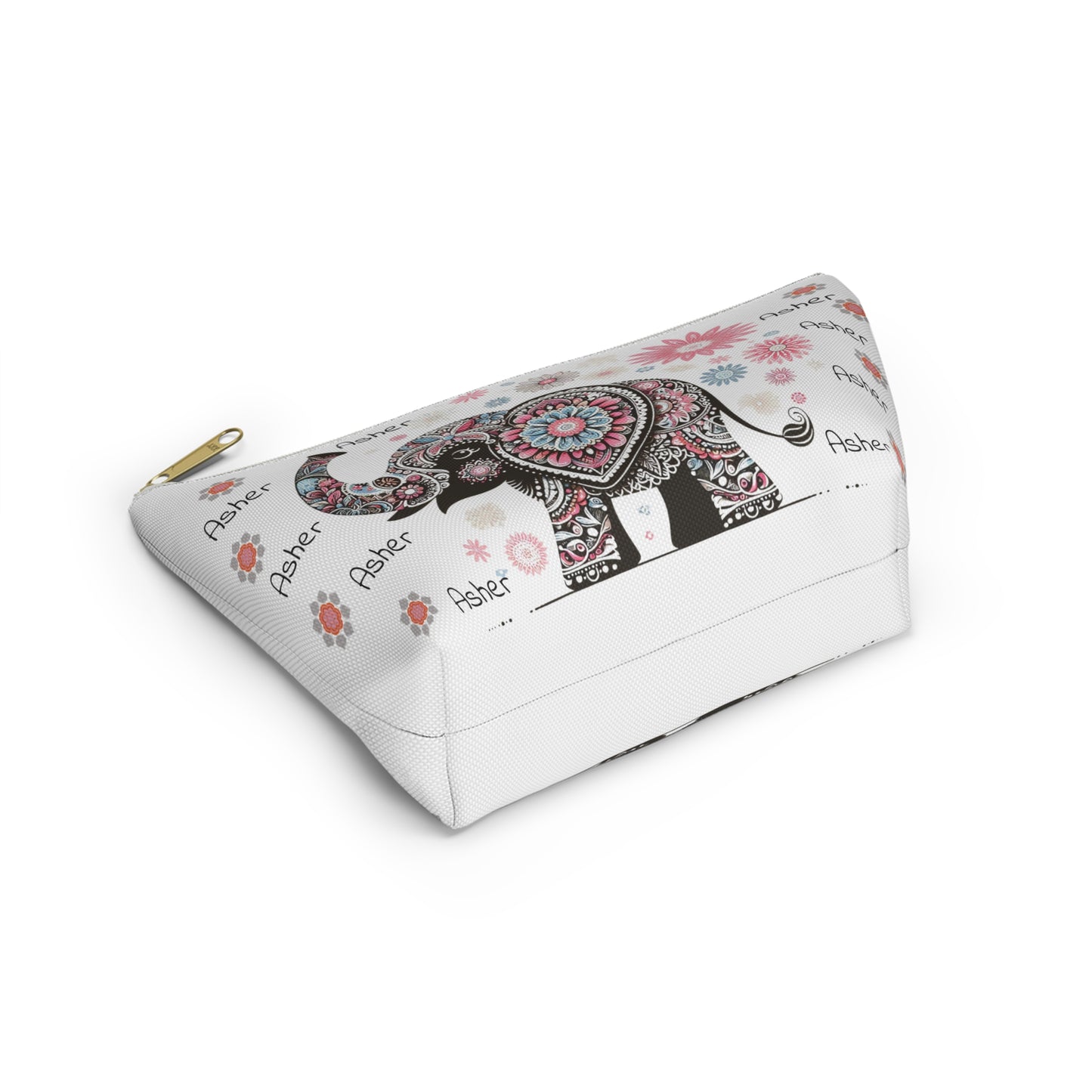 Personalized Elephant Accessory Pouch — Floral T-Bottom Makeup Bag