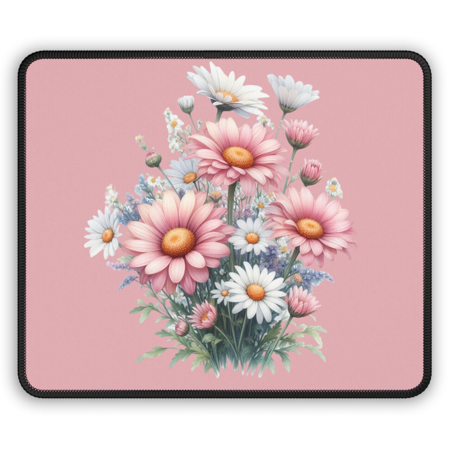 Pink Floral Gaming Mouse Pad — Vintage Daisy Bouquet Desk Mat