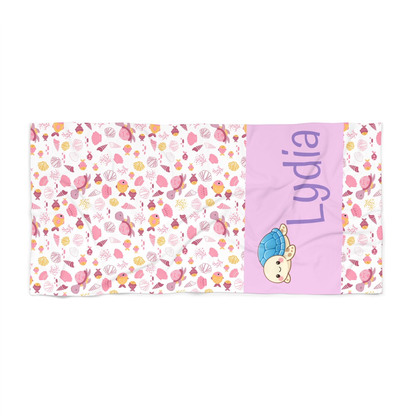 Personalized Kids Beach Towel — Cute Sea Turtle Name Towel (e.g., Lydia)