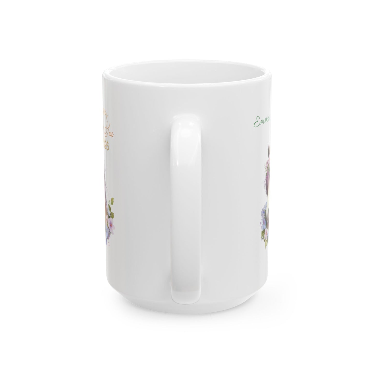 Floral Horse Ceramic Mug – Personalized "Emma" Coffee Cup (11oz & 15oz)