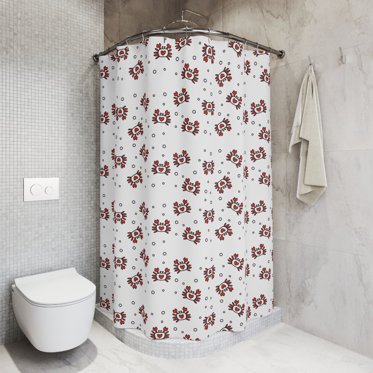 Heart Crab Pattern Shower Curtain – Cute Coastal Bathroom Decor