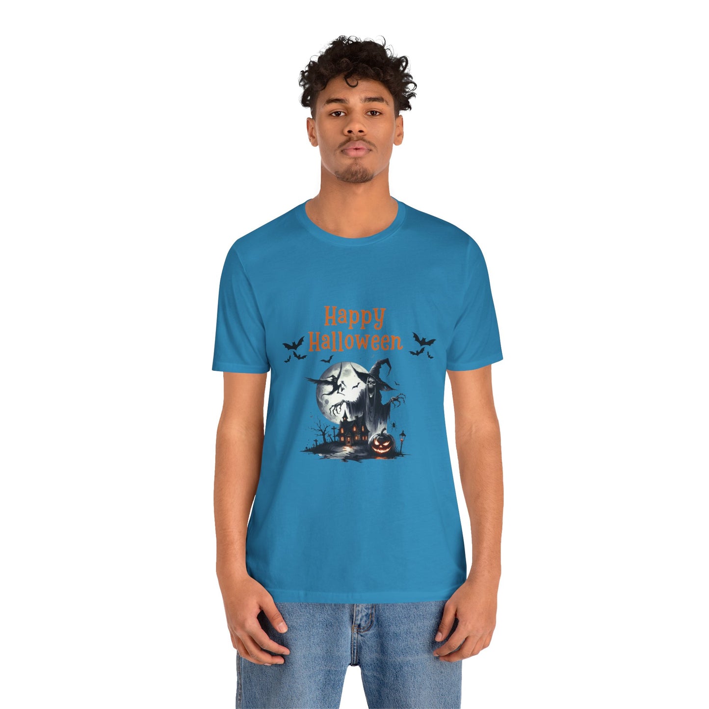 Happy Halloween Unisex Tee, Spooky T-Shirt, Halloween Gift, Fall Wardrobe Essential, Ghosts and Ghouls Vibe