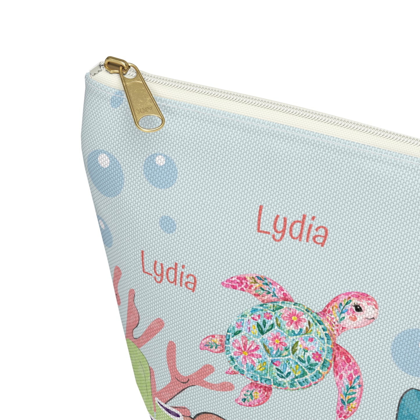 Personalized Sea Turtle Makeup Bag — Floral Turtle Cosmetic Pouch