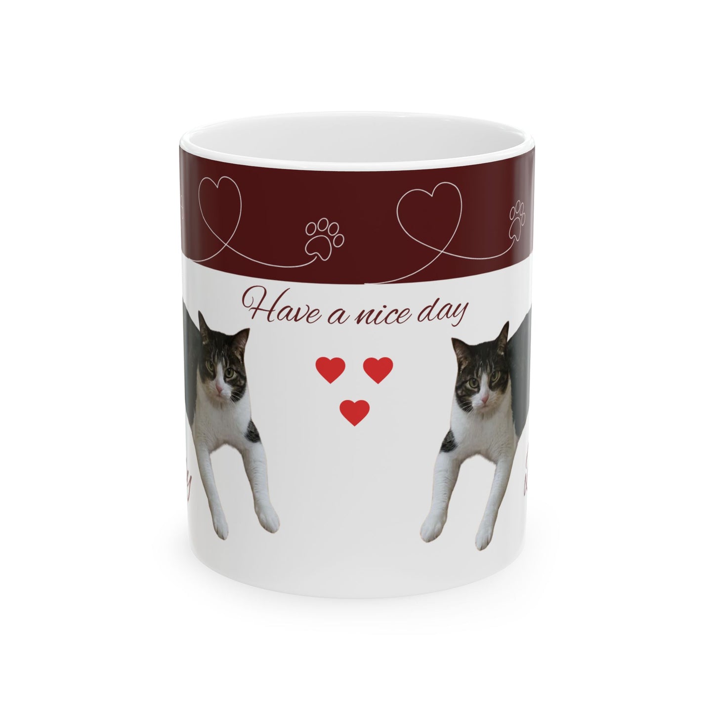 Have a Nice Day Cat Mug — Cute Paw Print Ceramic Coffee Cup (11oz/15oz)