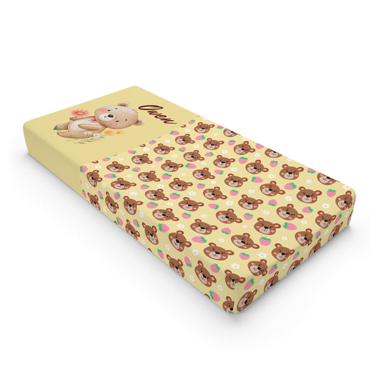 Baby Changing Pad Cover — Cute Teddy Bear Pattern, Personalized Name Option