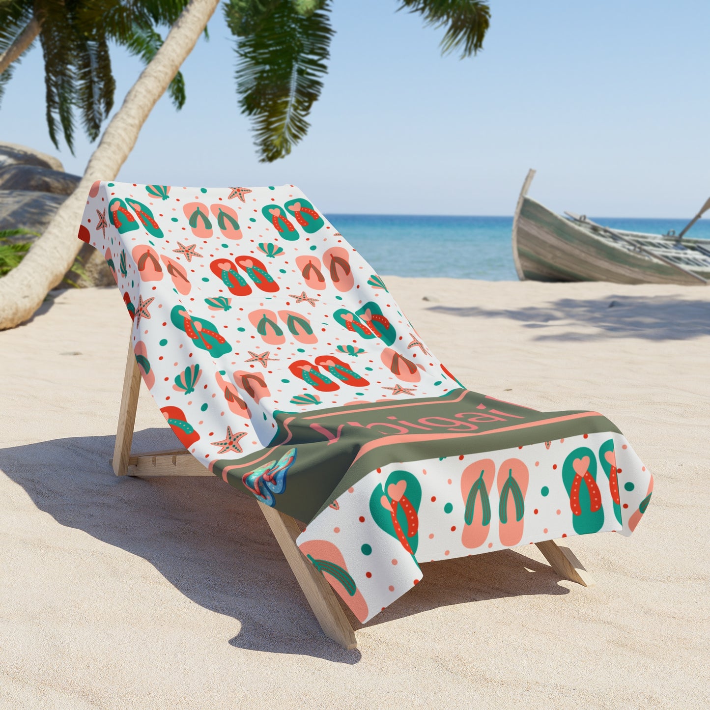 Personalized Flip-Flop Beach Towel — Custom Name Summer Towel
