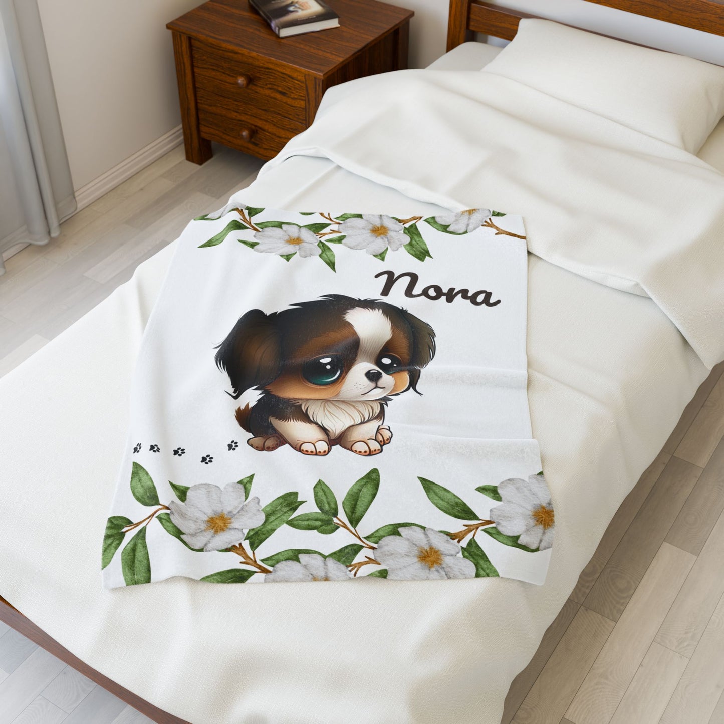 Personalized Puppy Velveteen Plush Blanket, Cozy Dog Lover Gift, Custom Blanket for Kids, Soft Pet Blanket, Home Decor
