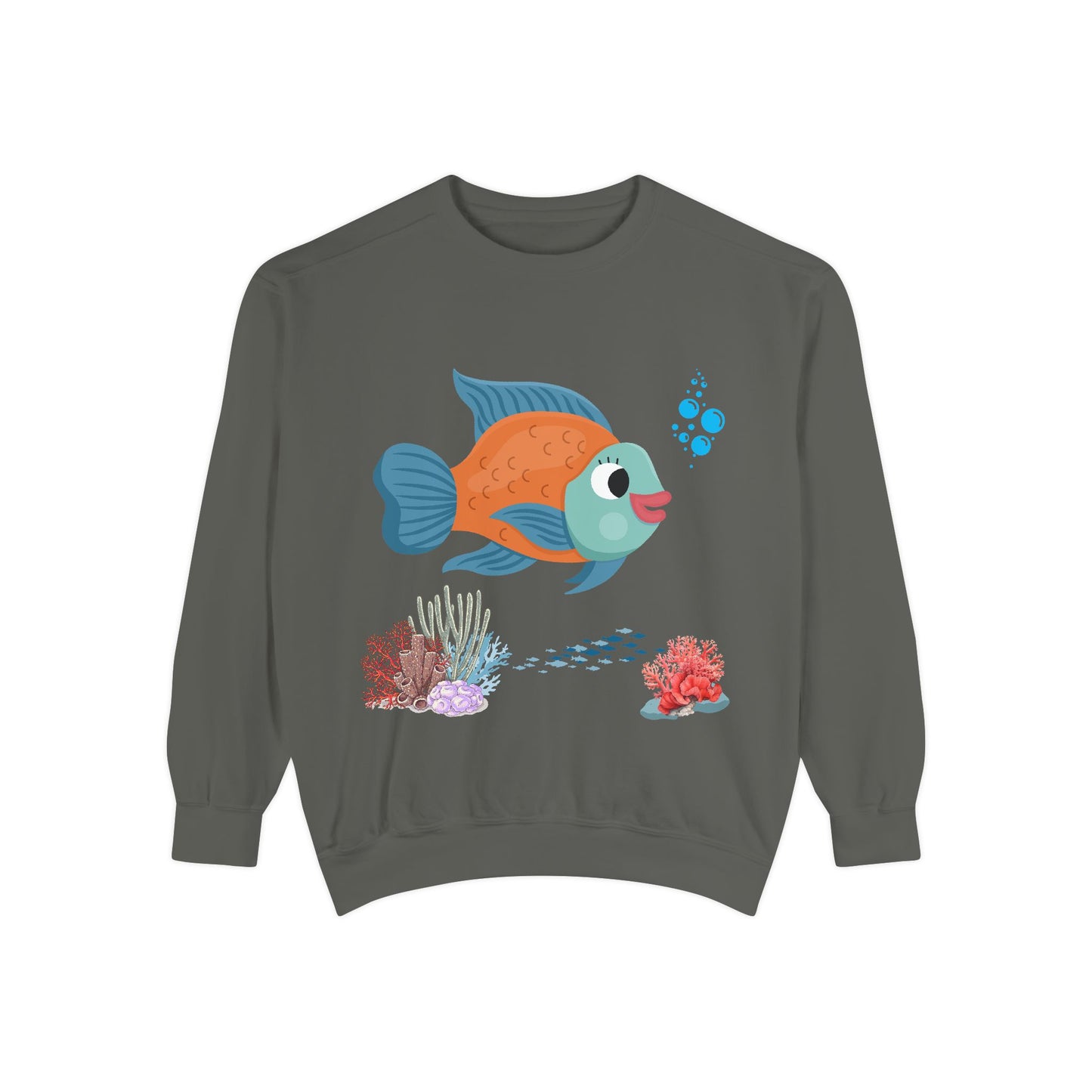 Orange and blue fish with coral and bubble Unisex Garment-Dyed Sweatshirt