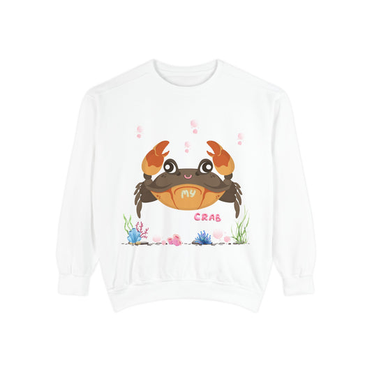 Crab with subtle bubbles and underwater flora Unisex Garment-Dyed Sweatshirt