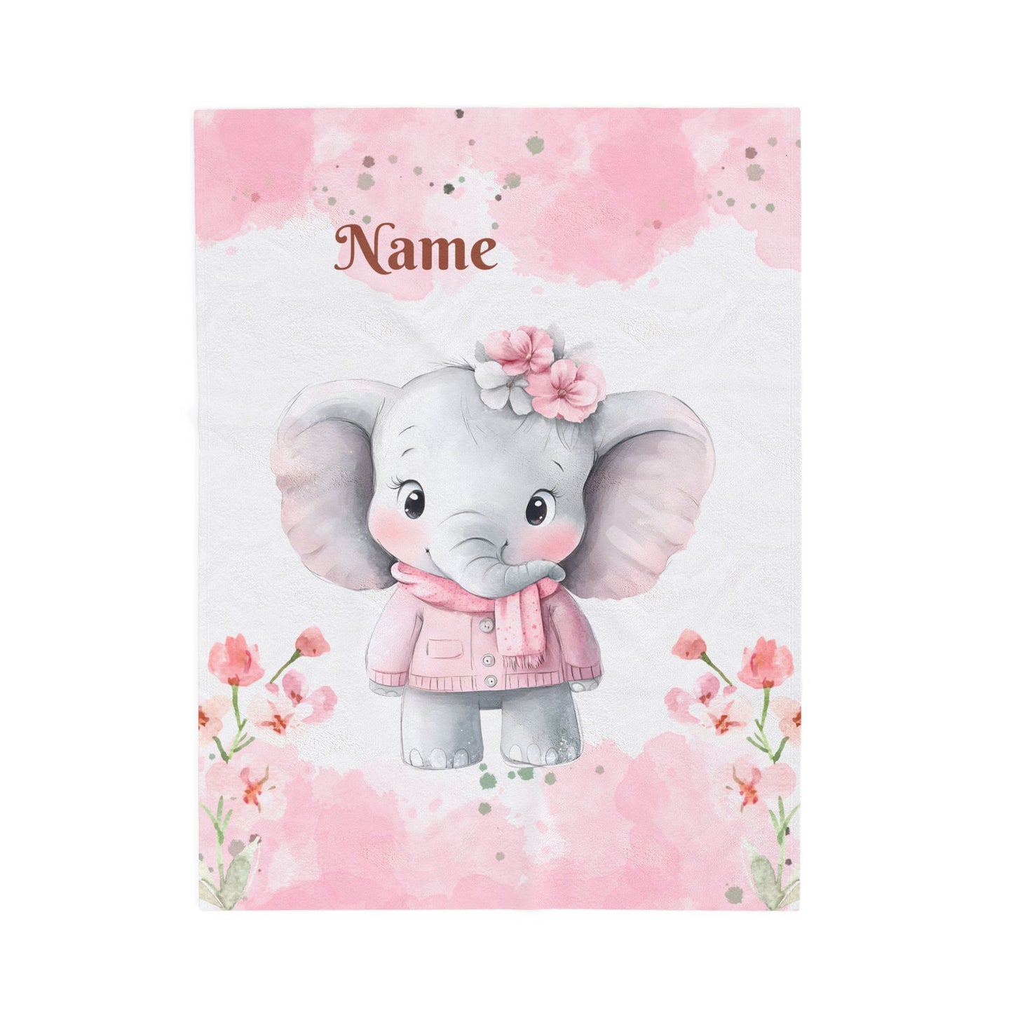Personalized Baby Elephant Velveteen Plush Blanket, Custom Nursery Blanket, Baby Shower Gift, Cozy Snuggle Blanket, Childrens Home Decor