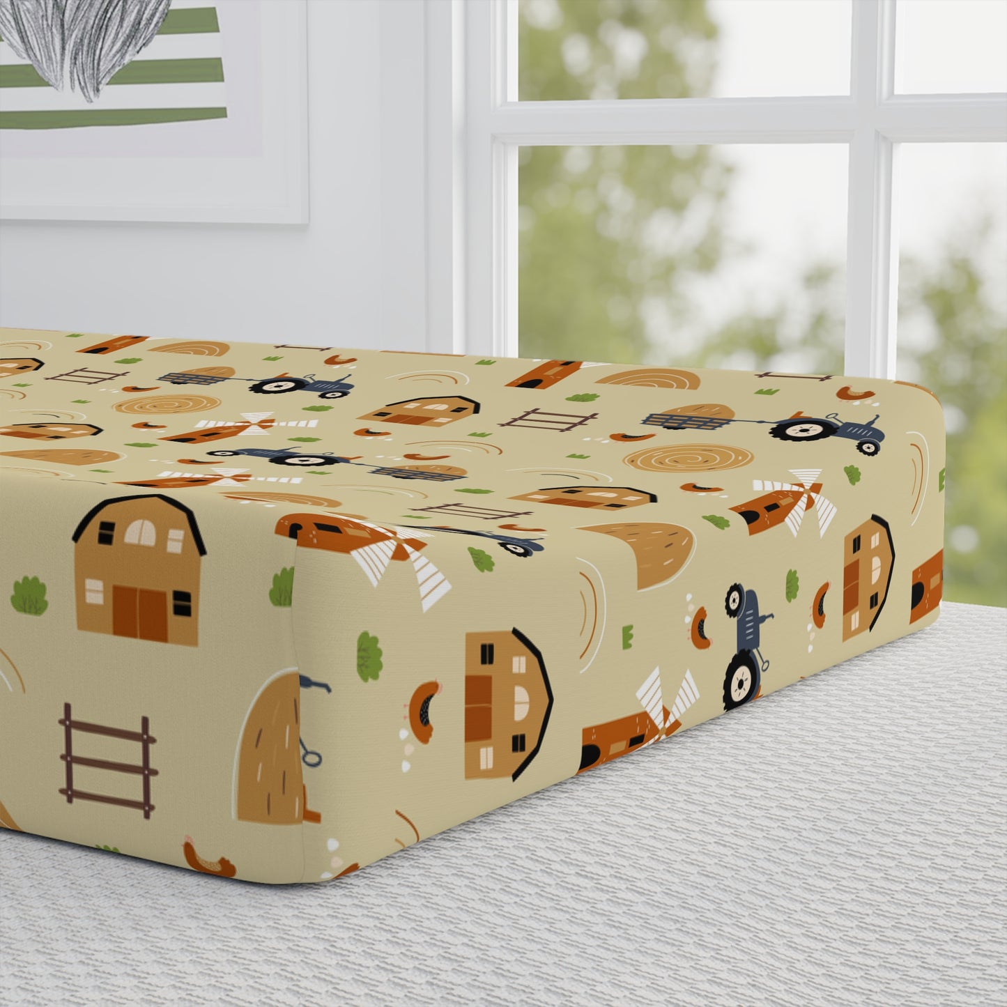 Changing Pad Cover — Neutral Woodland Adventure Pattern (Personalized Name Option)