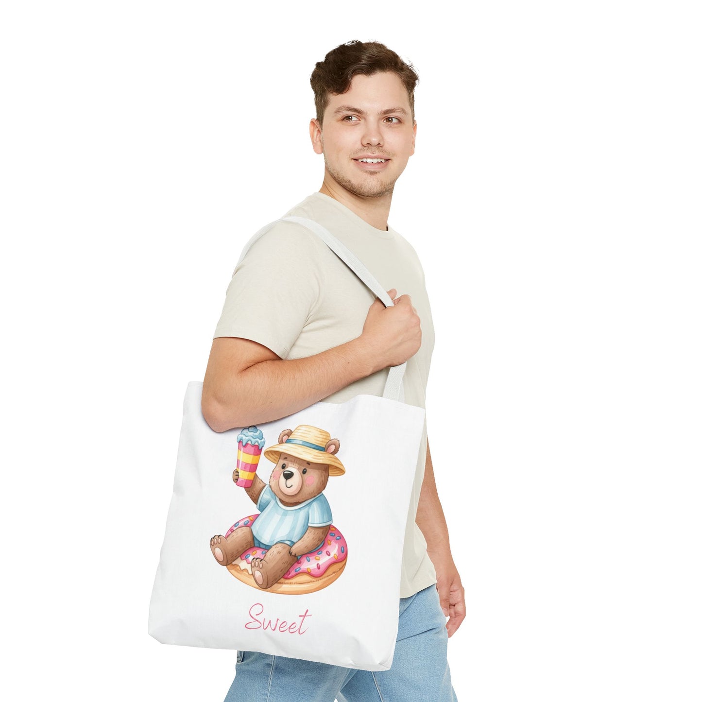 Sweet Bear Beach Tote - Cute Summer Teddy on Donut Float