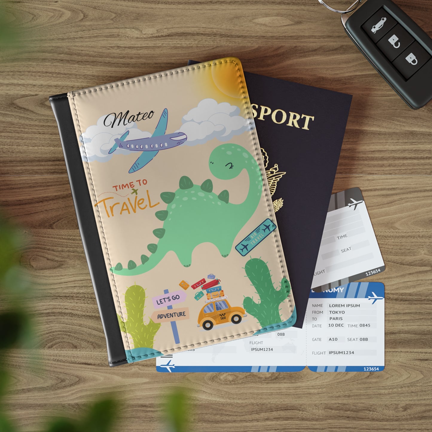 Dinosaur Travel Passport Cover — Personalized 'Time to Travel' Kids Passport Holder