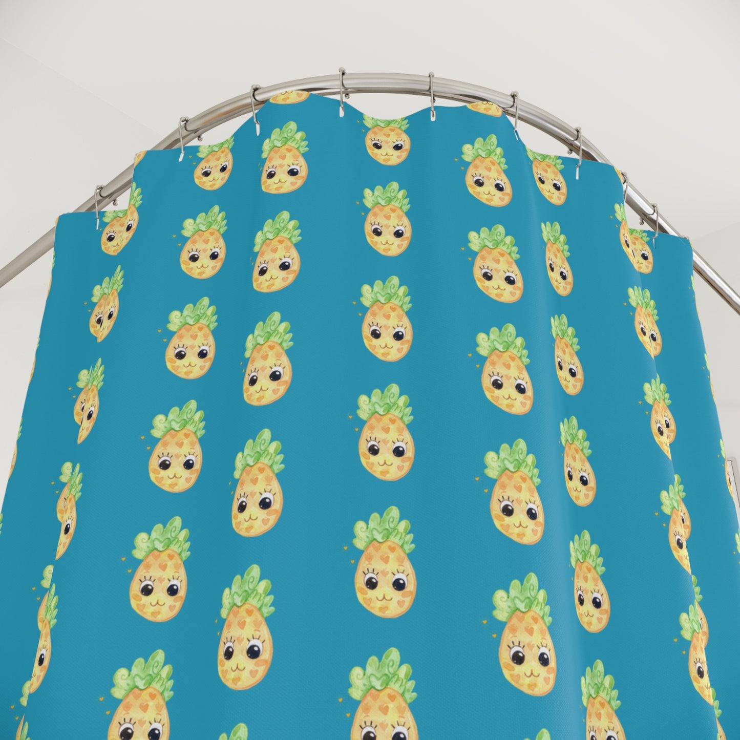 Pineapple Pattern Shower Curtain — Tropical Teal Bath Decor