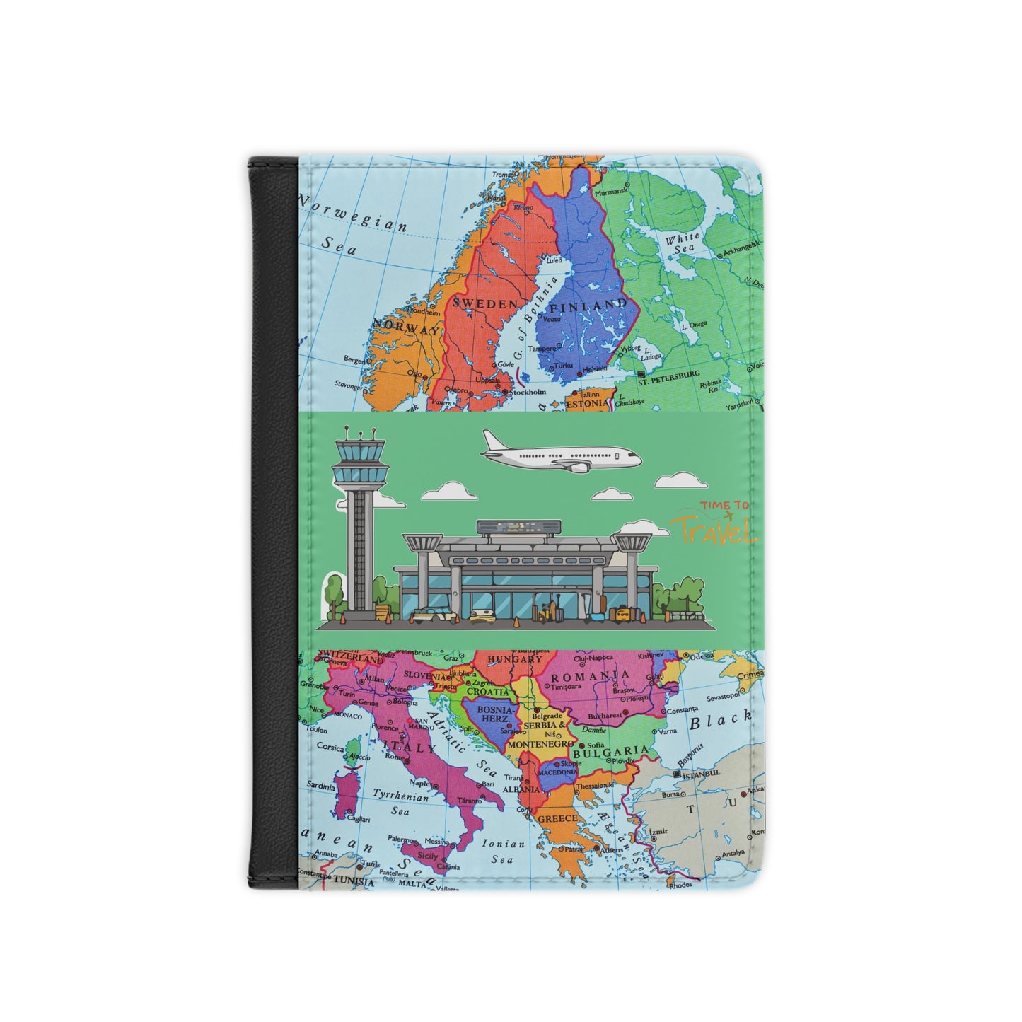 Europe Map Passport Cover with Airport Illustration — Travel Passport Holder