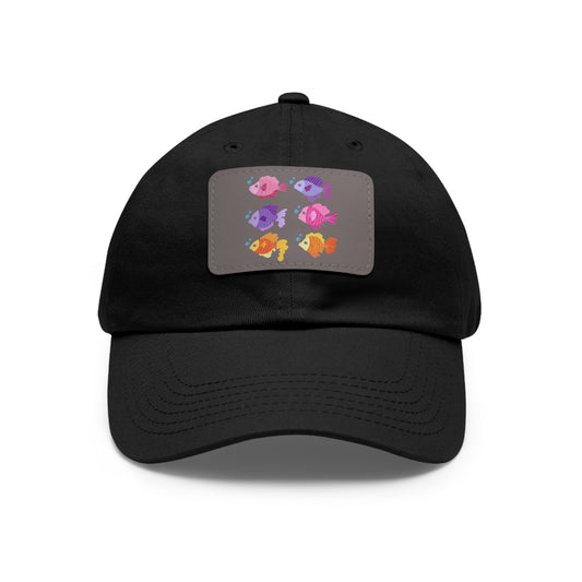 Six fish with cartoonish bubbles Dad Hat with Leather Patch (Rectangle)