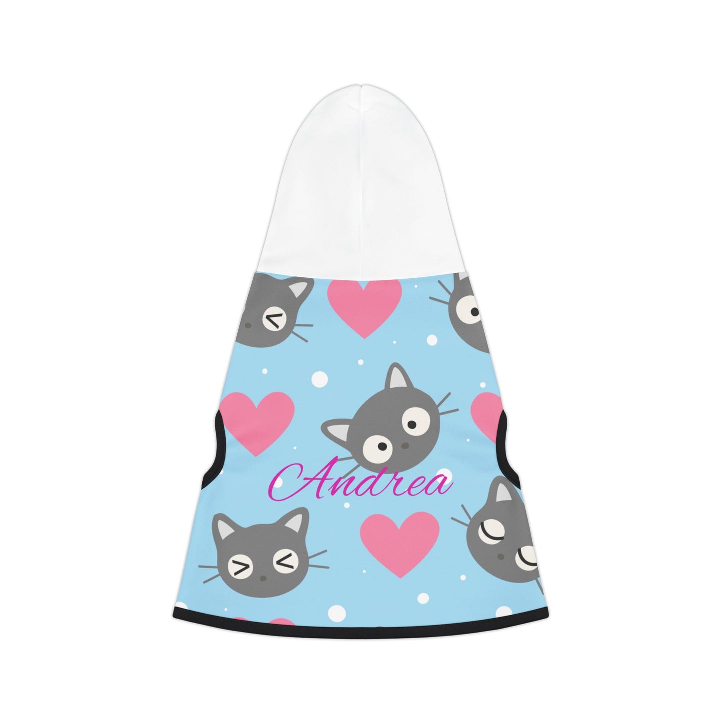 Personalized Cat Heart Pet Hoodie — Cute Blue Cat Pattern Dog & Cat Hoodie