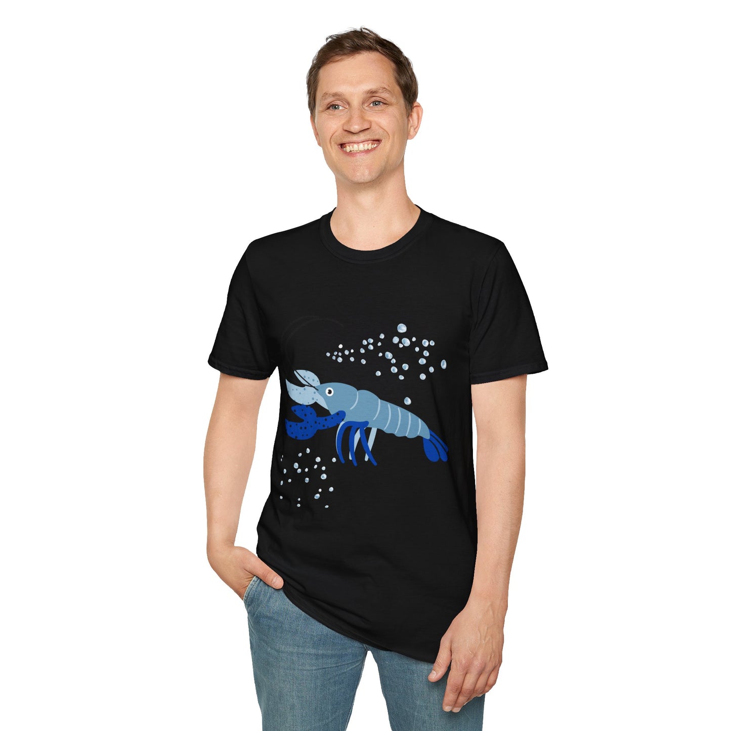 Blue Lobster Unisex Softstyle T-Shirt, Seafood Lover Tee, Summer Casual Wear, Beach T-Shirt, Gift for Foodies