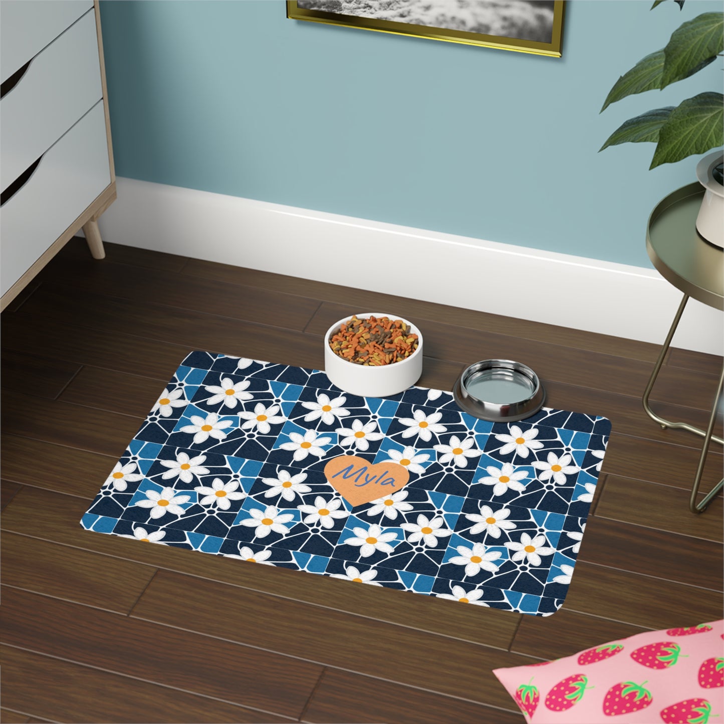 Personalized Daisy Mosaic Pet Food Mat (12x18)