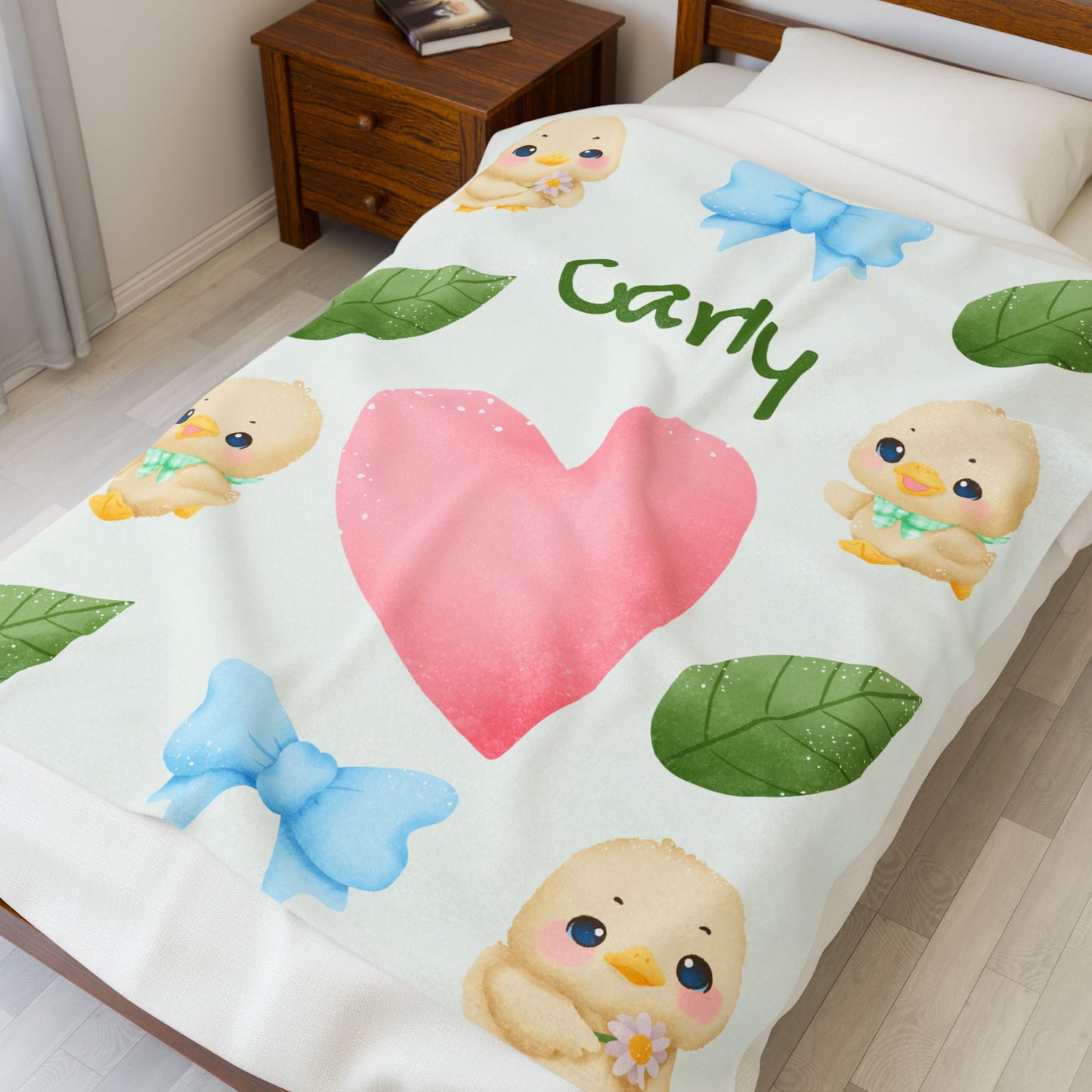 Personalized Velveteen Plush Blanket with Cute Ducklings - Cozy Gift for Kids, Baby Shower, Nursery Decor, Soft Throw for All Occasions